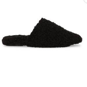 INC Womens Arden Black Faux Fur Slip On Pointed Toe Flats